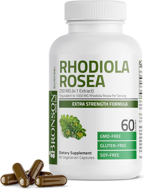 Bronson Rhodiola Rosea Vegetarian Capsules | 60 Count | Adaptogenic Herb for Brain, Stress & Mood Support