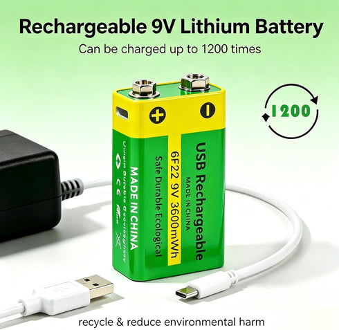 Svenirven 9V Battery,3600mAh 9V Rechargeable Batteries for Smoke Detector