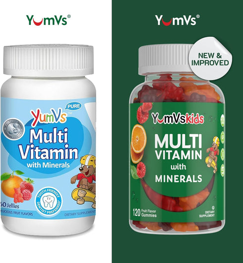 YumVs Kids Multivitamin Gummies - Fruit Flavored Chewable Children's Multivitamin - Kids Vitamins Multivitamin Gummy with 12 Minerals & Vitamins A C D3 E B6 B12 - Kosher Halal Gluten Free (120 Count)