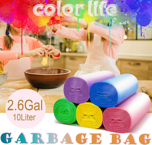 2 to 2.6 Gallon Multicolor Trash Bags - Small Garbage Bag, 150 Count