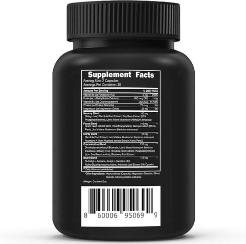 Vital Vitamins Brain Supplements for Memory & Focus - Nootropic Brain Health with Lion's Mane - 60 Count