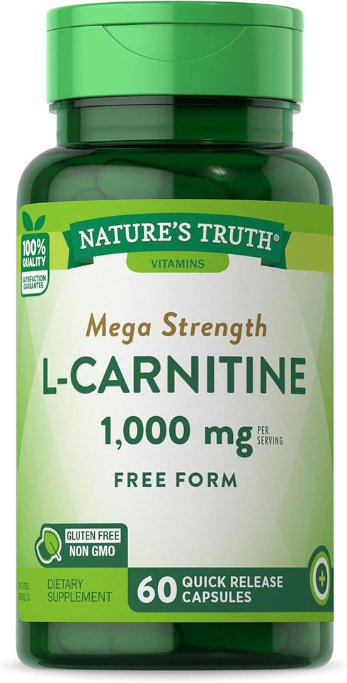 L Carnitine 1000mg | 60 Capsules | Mega Strength, Free Form, Non-GMO & Gluten Free Supplement