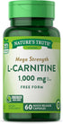 L Carnitine 1000mg | 60 Capsules | Mega Strength, Free Form, Non-GMO & Gluten Free Supplement