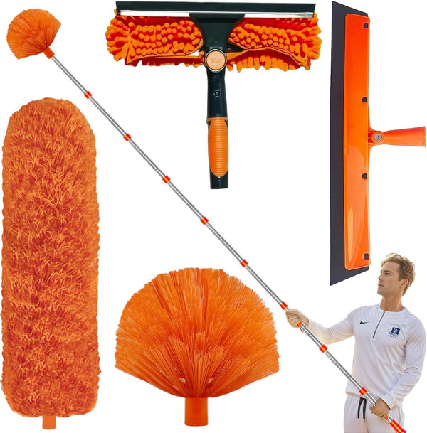 20+ Feet High Reach Duster Kit with 3-14 ft Extension Pole, High Ceiling Dusting and Window Cleaning Kit