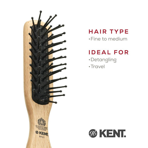 Kent PF21 Narrow Cushion Paddle Brush, Taming Fine Pins, Detangling Long, Thick and Curly Hair, Made in England