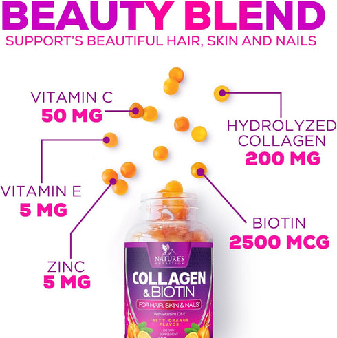 Collagen Peptides - Hair Supplements for Growth Support with Biotin and Vitamin C, 120 Count Gummies