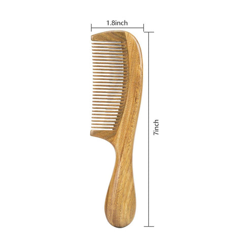 Natural Green Sandalwood Comb - Anti Static Wooden Hair Comb with Thickening Round Handle