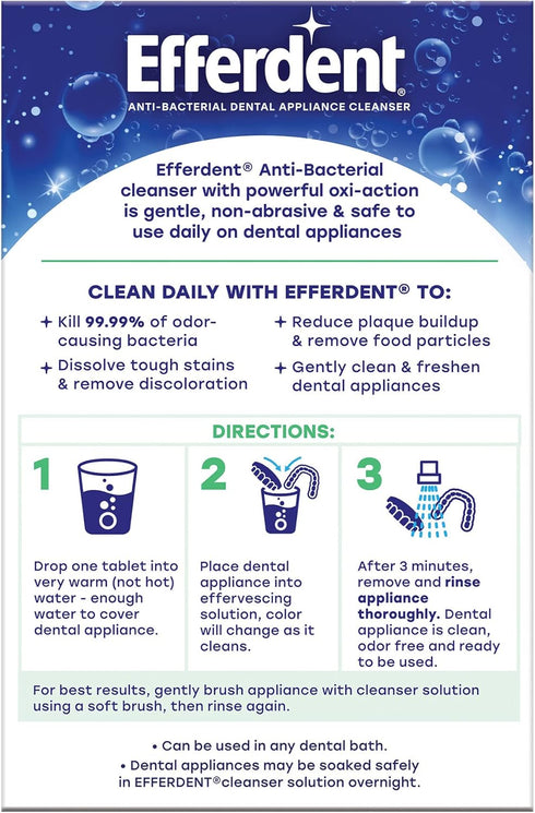 Efferdent Minty Fresh Denture Cleaner, Retainer Cleaning Tablets for Aligners, Dentures, 90 Count