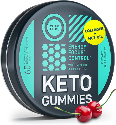 MCT Oil Keto Gummies, Collagen Metabolism Booster, Pre Workout Gummy Energy Chews, 60 Cherry Gummies
