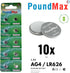 PoundMax AG4 LR626 1.5v 10 Count Batteries Alkaline Button Cell Battery