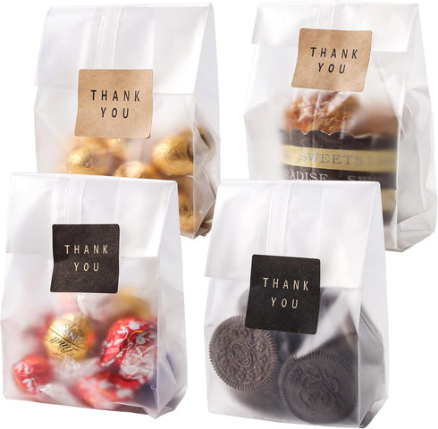 Cellophane Treat Bags for Cookies, Candy, Chocolates, Clear Gift Bag with Stickers (Fog, 9x3.3inch)