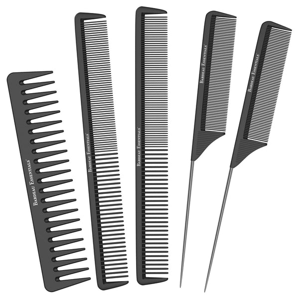 Salon Styling Combs | 5 Piece Professional Black Carbon Fiber Hair Comb Set for Men and Women