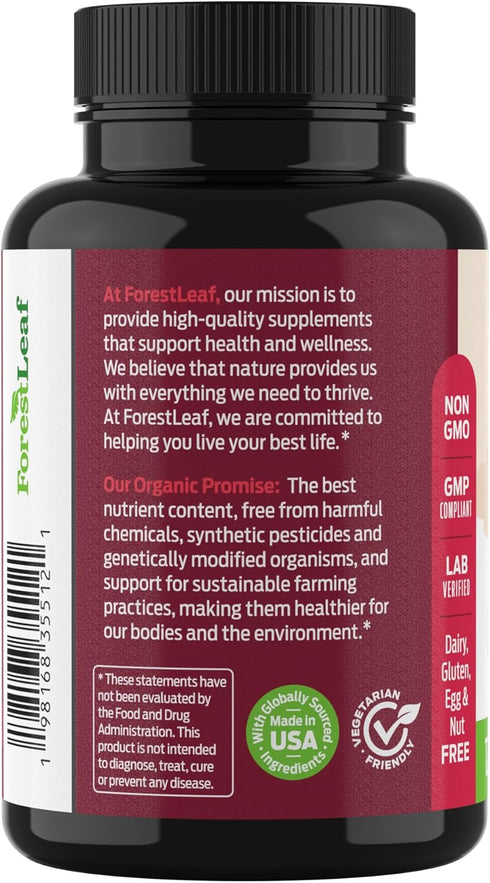 ForestLeaf Beet Root Capsules, 1000mg 20:1 Extract with Ginger and Grape Seed, Supports Blood Flow and Energy (120