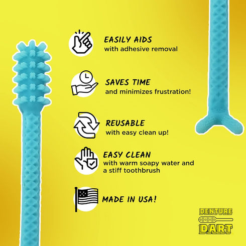 V3 Hard Plastic Denture Brush, Denture Gel Adhesive Remover, Oral Hygiene Product with Textured Grip and Rigid Bristles