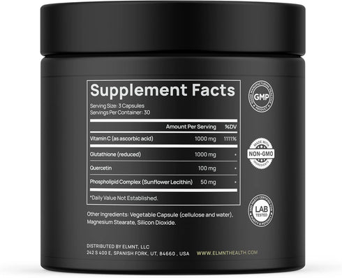 ELMNT 2150mg Liposomal Glutathione Supplement with Vitamin C, Quercetin & 1000mg Reduced L Glutathione - 90 Pills