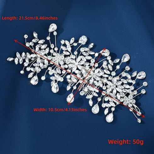 Wedding Headband Bridal Hair Pieces, Silver Rhinestone Side Comb Hair Accessories for Women