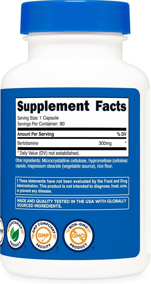 Nutricost Benfotiamine 300mg, 90 Capsules - Vegetarian Friendly, Gluten Free, Non-GMO