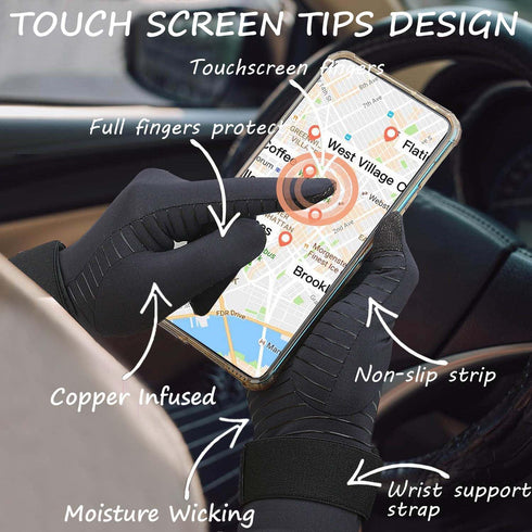 Copper Arthritis Gloves with Adjustable Wrist Strap for Men and Women, Full Finger Compression Gloves for Pain Relief