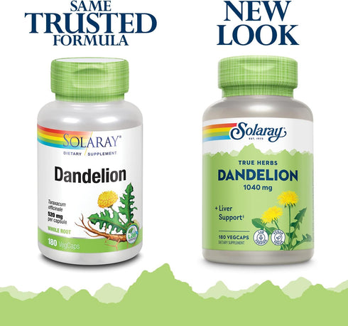 SOLARAY Dandelion Root 1040mg | Healthy Liver, Kidney, Digestion & Water Balance Support | Whole Root | Non-GMO, Vegan & Lab Verified | 180 VegCaps