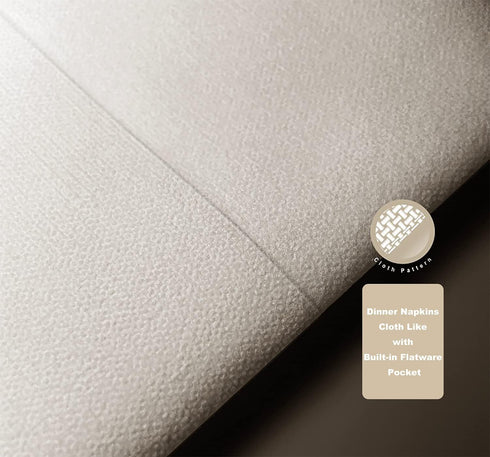 Disposable Dinner Napkins with Built-in Flatware Pocket, Linen Feel White and Golden Napkin, Prefolded for Silverware