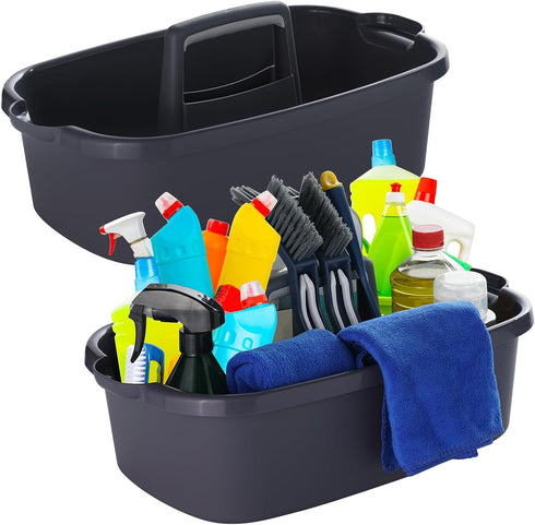Omirome 2-Pack Large Gray Cleaning Caddy for Cleaning Supplies with Handle - Portable