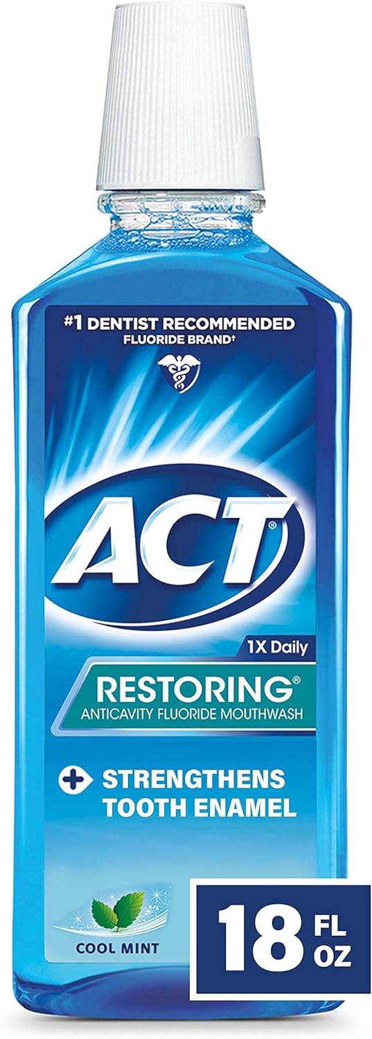 ACT Restoring Fluoride Mouthwash, 18 fl. oz., Strengthens Tooth Enamel, Cool Mint