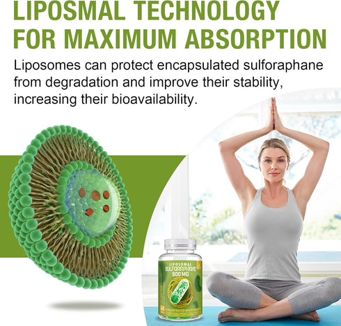 800 MG Liposomal Sulforaphane, Full-Spectrum Broccoli Extract, Antioxidant & Liver Supplement, 60 Softgels