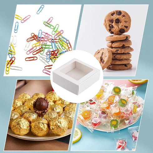 BENECREAT 20 Pack White Kraft Paper Boxes with Clear Window, 3.6x3.6x1.4, Gift Packaging for Bakery Cookies Cake Candy