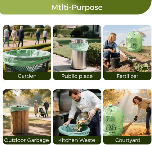 Lokingrise 30-33 1.57 124.92 30 D6400, Gallon Compostable Trash Bags with Flat-Top, Heavy Duty Extra Thick Mil, Liter