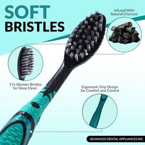 Advanced Oral Care Activated Charcoal Toothbrush - 5 Pack Soft Bamboo Bristle for Gentle Cleaning