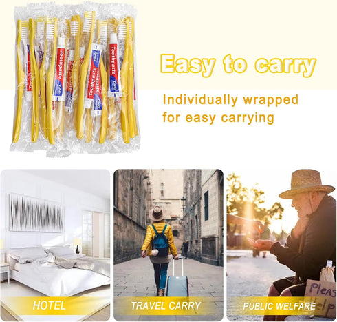 Disposable Toothbrushes with Toothpaste, Pack of 20, Yellow Hollow Toothbrush with 10g Toothpaste Individually Wrapped.