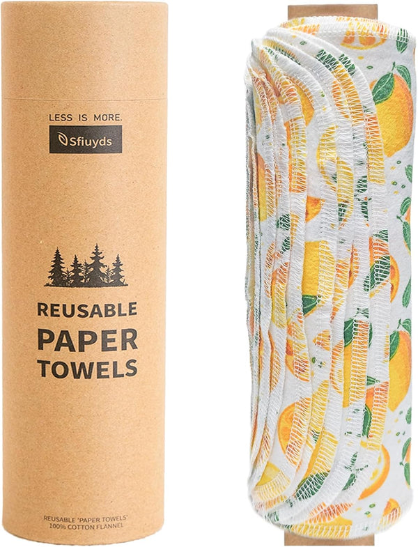 Reusable Paper Towels WashablePack of 12 Paperless Napkins Flannel Cotton Cloth 10"X12"with