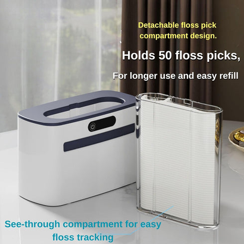Smart Touchless Floss Pick Dispenser with Sensor - Refillable and Rechargeable, 100 Picks, Hygienic Holder