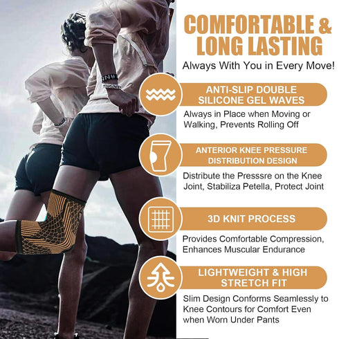 Copper Knee Braces for Women and Men, 2 Pack Compression Knee Sleeve for Pain Relief, Arthritis, ACL, Joint Support