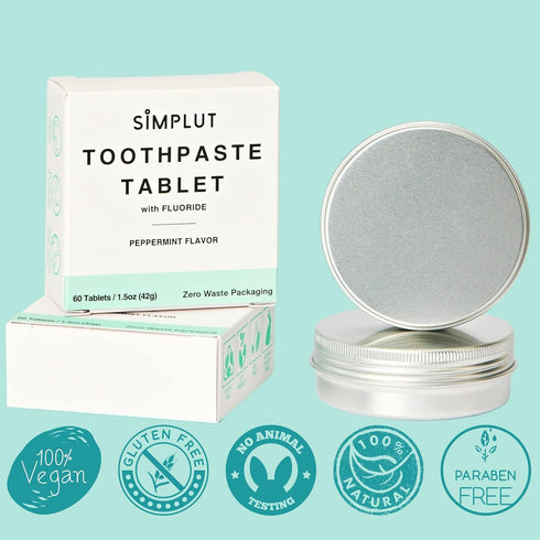 Chewable Toothpaste Tablets with Fluoride, 60 Pack, Eco Friendly Vegan Dental Tabs for Brushing