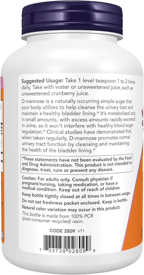 NOW Supplements, D-Mannose Powder, Non-GMO Project Verified, Healthy Urinary Tract*, 6-Ounce
