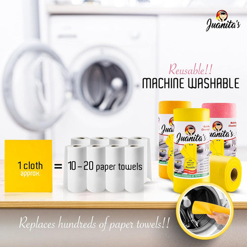 Juanitas Reusable Paper Towels - Washable Rolls, Ultra-Absorbent Cloth Paper Towels for Kitchen, Bathroom, Multiuse