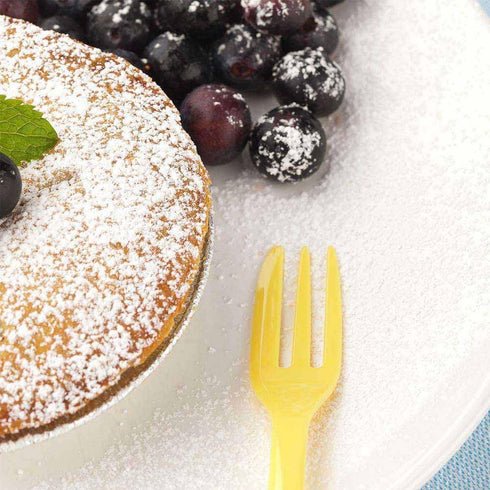 Restaurantware 100 Premium Knife-Edged 4 Inch Cake Forks - Solid Durable Disposable Baby Yellow