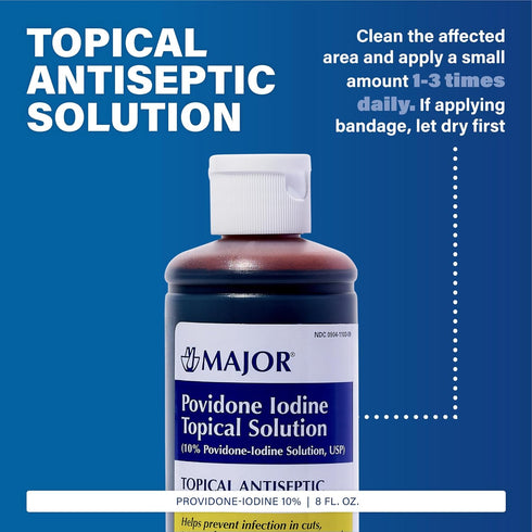 Major 10% Povidone-Iodine Liquid Topical Solution, USP, 8 Fl. Oz. for Cuts and Scrapes