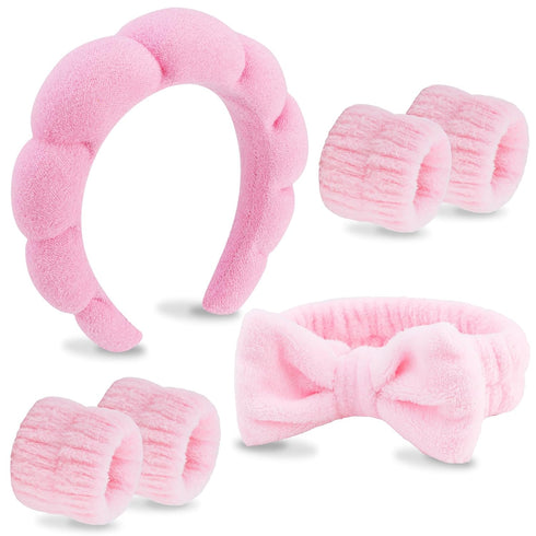 VELSCRUN 6 Pack Spa Headband, Makeup Headband, Face Wash Headband, Pink Sponge Hair Band for Women