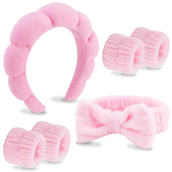 VELSCRUN 6 Pack Spa Headband, Makeup Headband, Face Wash Headband, Pink Sponge Hair Band for Women
