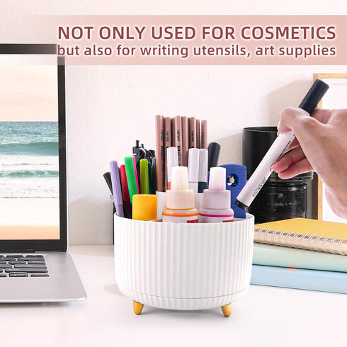 360 Rotating Makeup Organizer, 5 Slot Makeup Brush Holder, Spinning Cosmetic Organizer for Bedroom (White)