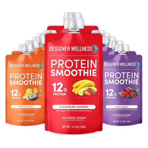 Designer Wellness Protein Smoothie, Real Fruit, 12g Protein, Low Carb, Gluten-Free, Variety Pack, 12 Count