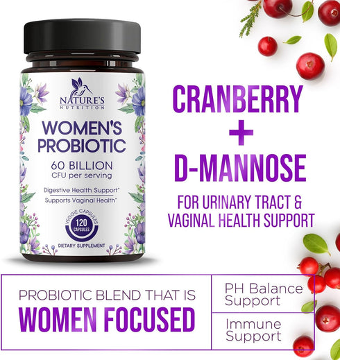 Probiotics for Women's Digestive Health, 60 Billion CFU, 16 Strains, 120 Capsules, Gluten Free, Immune & Gut Support