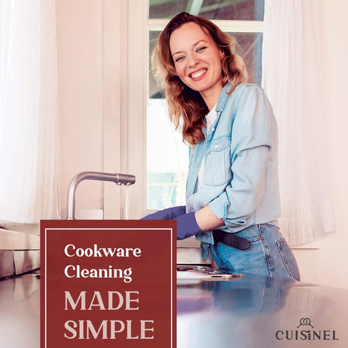 Cuisinel Cast Iron Scrubber Cleaning Brush: Pan/Grill Scraper Kit, Soft-Touch Dish Scrub Tool for Non-Stick Cookware.