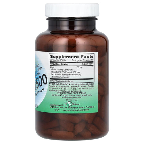 World Organics Silica 500Mg Tabs, 200 Count