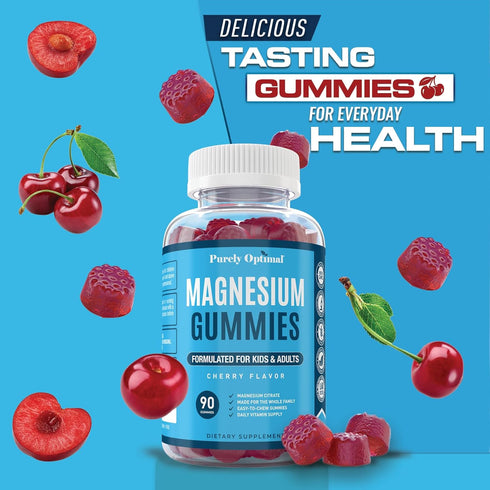 Purely Optimal Magnesium Citrate Gummies - 90 Gummies for Kids & Adults, Delicious Cherry Flavor for Sleep & Muscle
