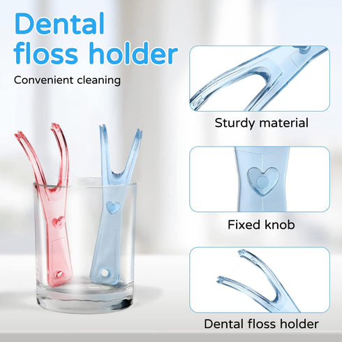 Healifty Dental Floss Holder for Teeth, 2 Pack Reusable Floss Handle Holder Replacements (Pink, Blue)