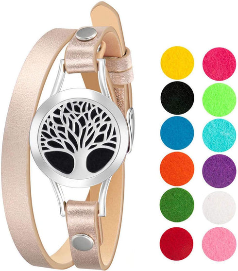 Wild Essentials Tree of Life Essential Oil Leather Wrap Bracelet Diffuser Kit - Gift Set with Essential Oil