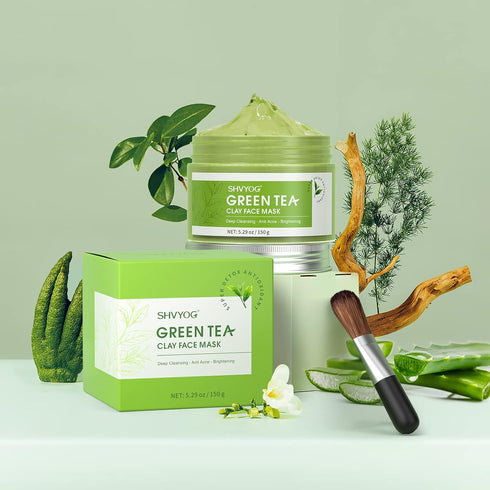 SHVYOG Green Tea Face Mask, Antioxidant Clay Mask with Volcanic Mud for Deep Cleansing & Hydrating